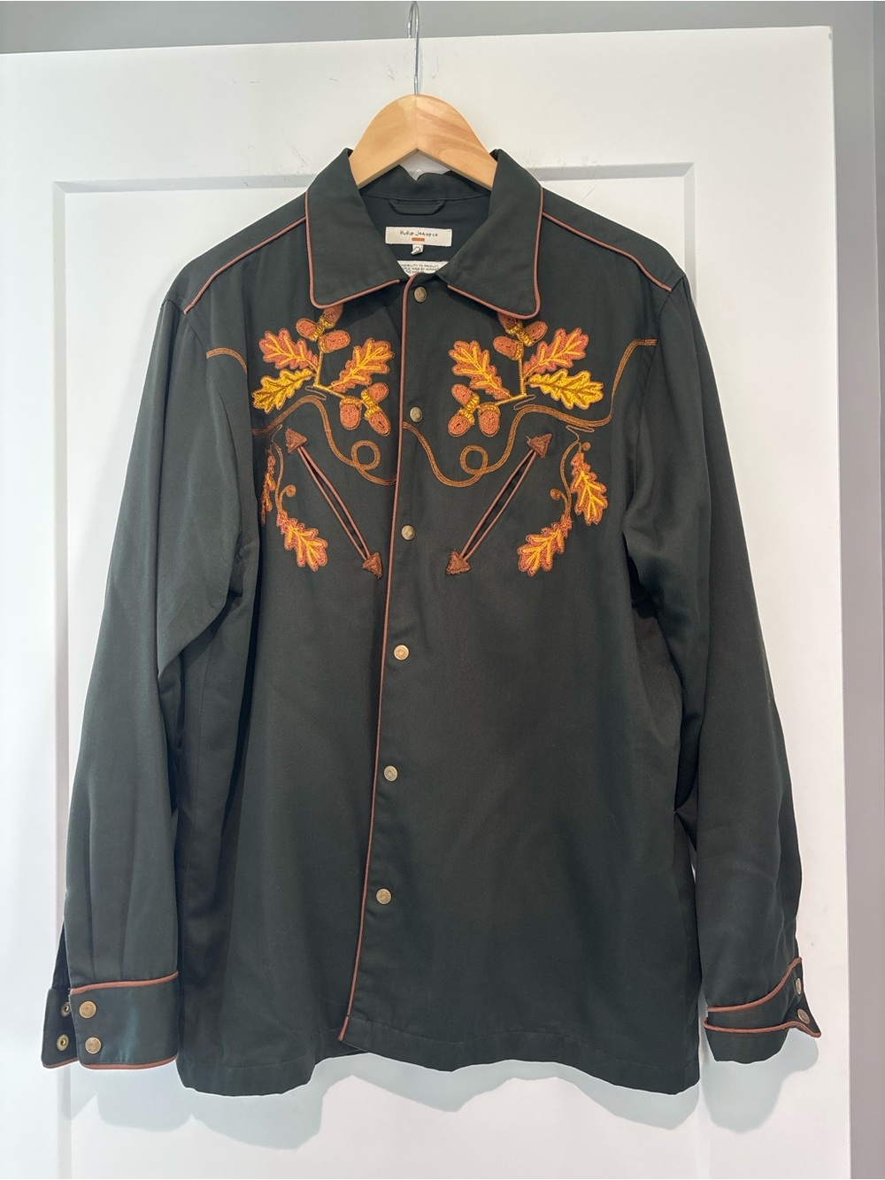 Nudie Jeans Gonzo Cowboy Embroidered Overshirt Black Brown Men’s M